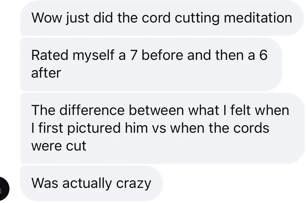 Client message about the cord cutting meditation